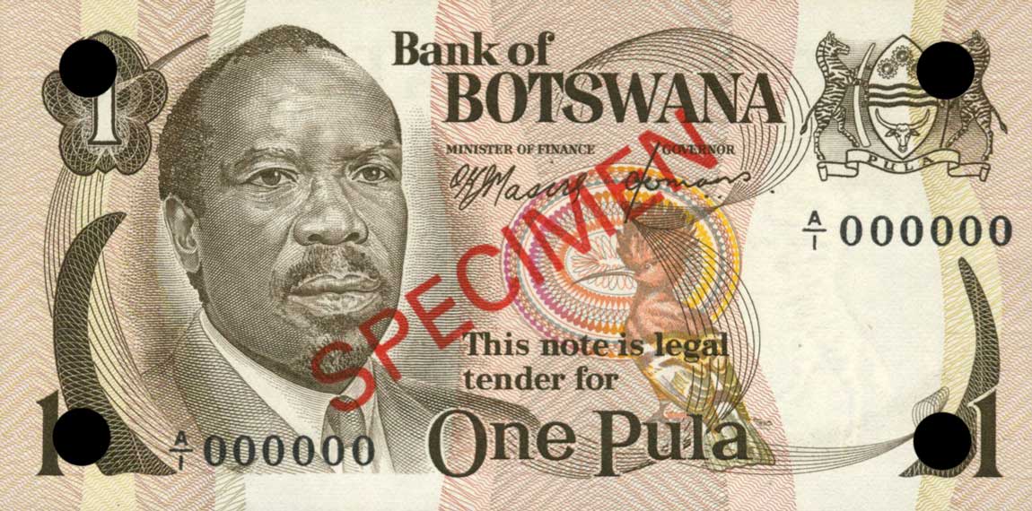 Front of Botswana p1s: 1 Pula from 1976