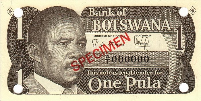Front of Botswana p6s: 1 Pula from 1983