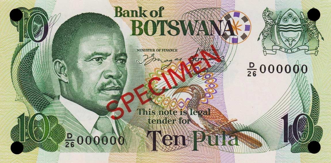 Front of Botswana p9s4: 10 Pula from 1982