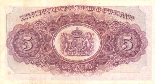 Back of Trinidad and Tobago p7b: 5 Dollars from 1939