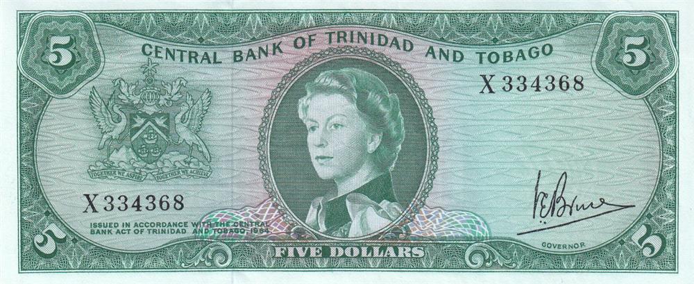 Front of Trinidad and Tobago p27c: 5 Dollars from 1964