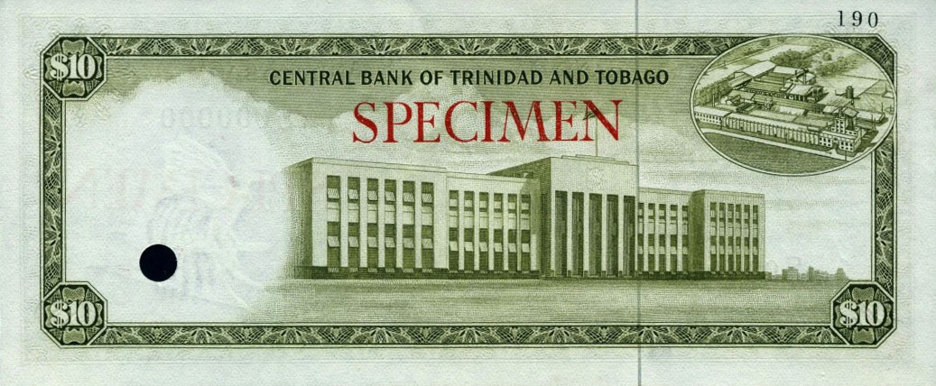 Back of Trinidad and Tobago p28s: 10 Dollars from 1964