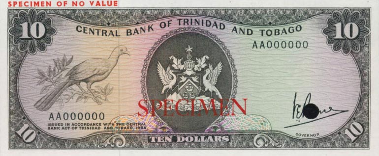 Front of Trinidad and Tobago p32s: 10 Dollars from 1964