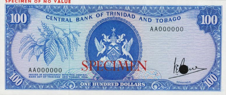 Front of Trinidad and Tobago p35s: 100 Dollars from 1964
