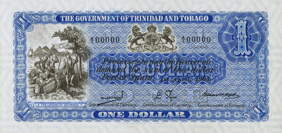 Front of Trinidad and Tobago p1s: 1 Dollar from 1905