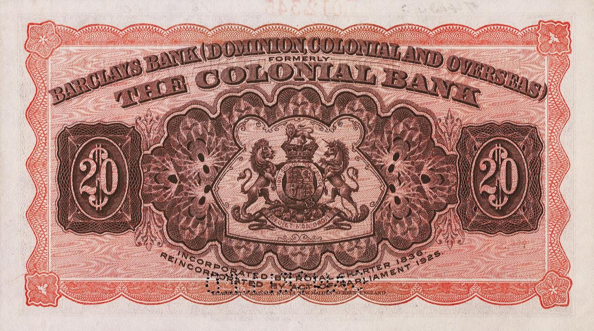 Back of Trinidad and Tobago pS103s: 20 Dollars from 1939