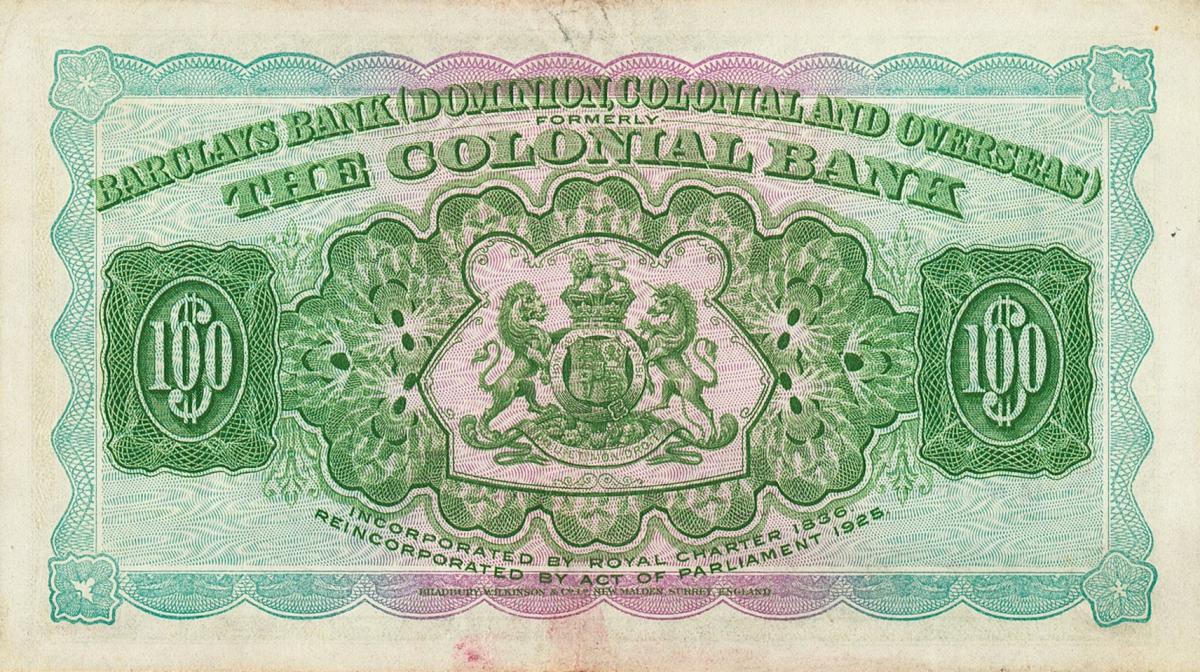 Back of Trinidad and Tobago pS104b: 100 Dollars from 1939