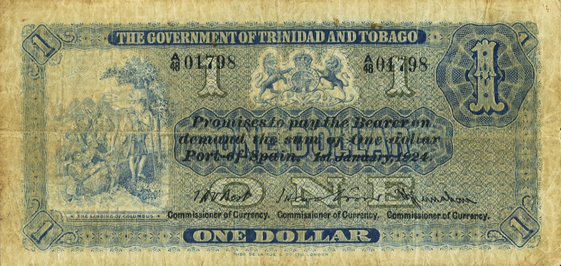 Front of Trinidad and Tobago p1c: 1 Dollar from 1924