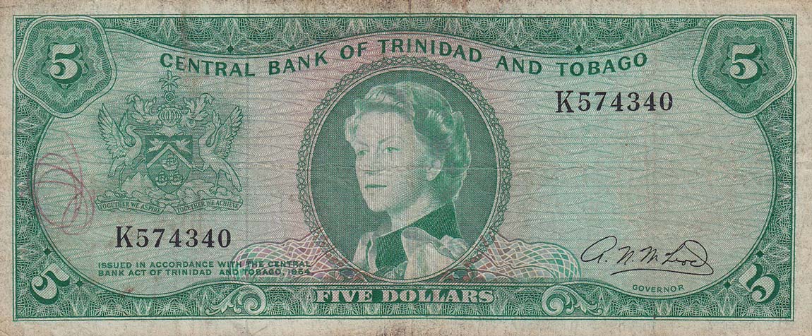 Front of Trinidad and Tobago p27b: 5 Dollars from 1964