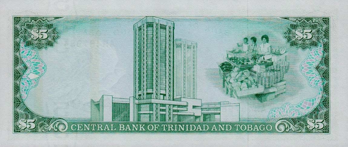 Back of Trinidad and Tobago p37a: 5 Dollars from 1985