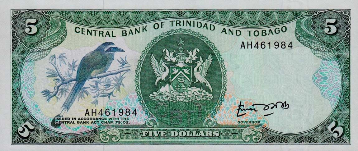 Front of Trinidad and Tobago p37a: 5 Dollars from 1985