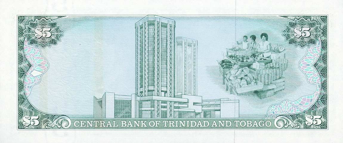 Back of Trinidad and Tobago p37b: 5 Dollars from 1985