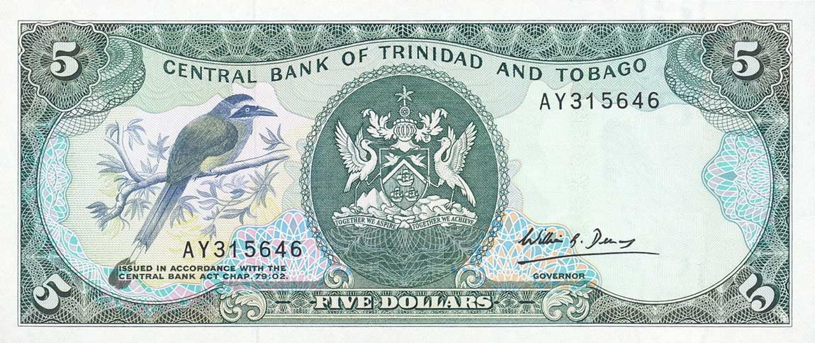 Front of Trinidad and Tobago p37b: 5 Dollars from 1985