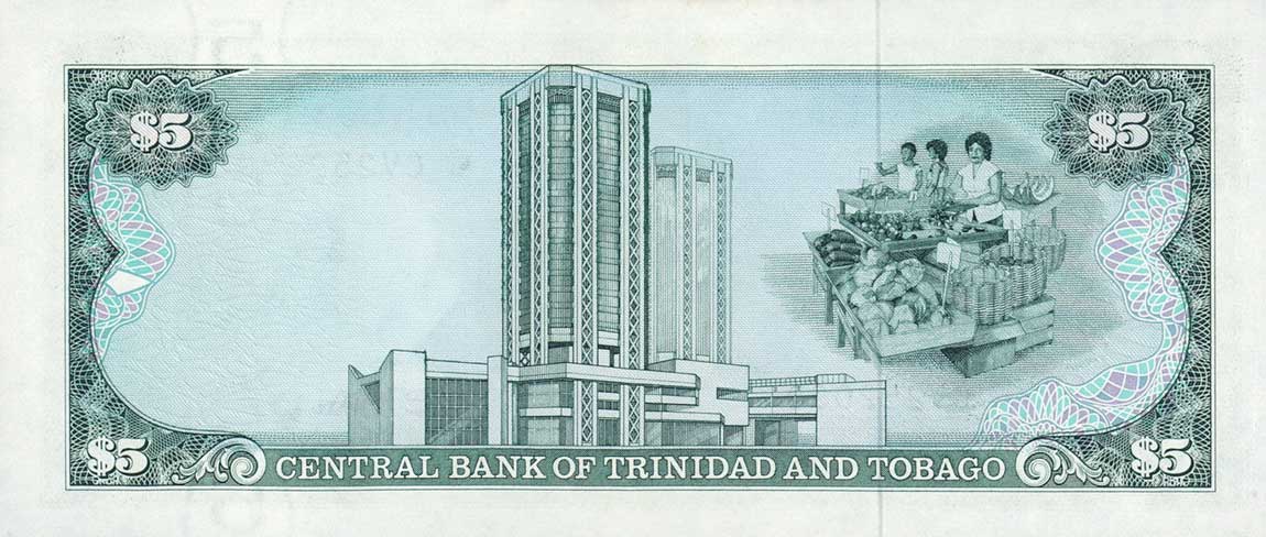 Back of Trinidad and Tobago p37d: 5 Dollars from 1985