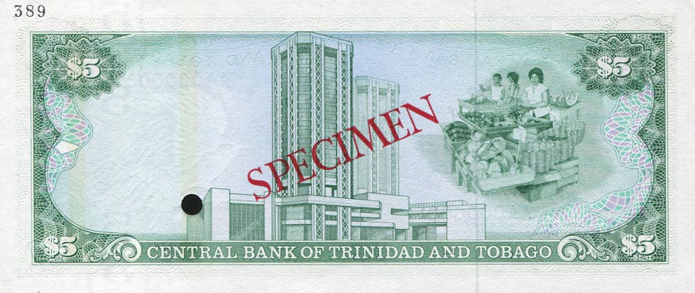 Back of Trinidad and Tobago p37s: 5 Dollars from 1985