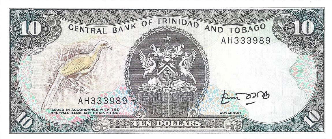 Front of Trinidad and Tobago p38a: 10 Dollars from 1985
