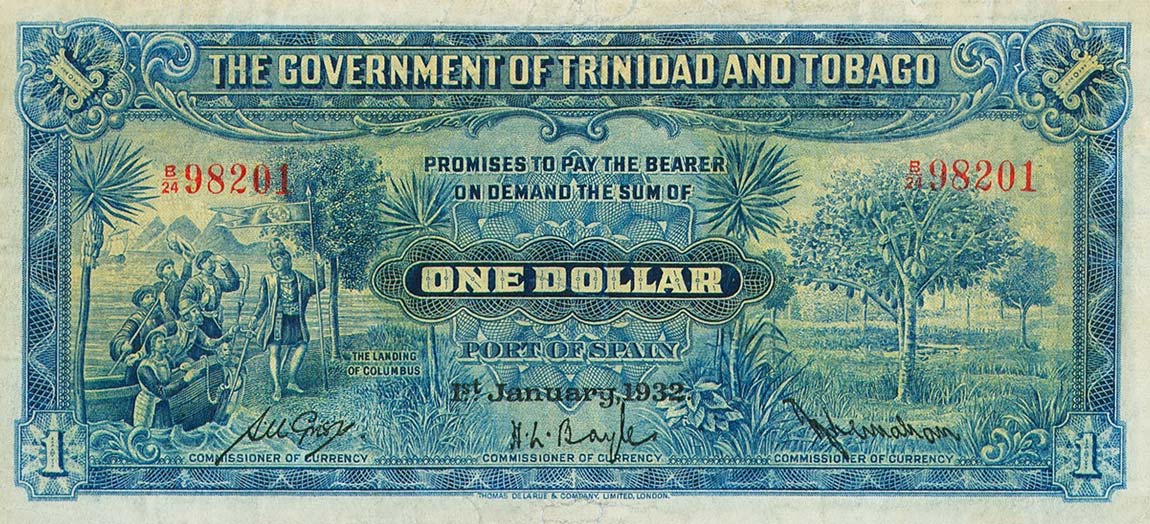 Front of Trinidad and Tobago p3a: 1 Dollar from 1929