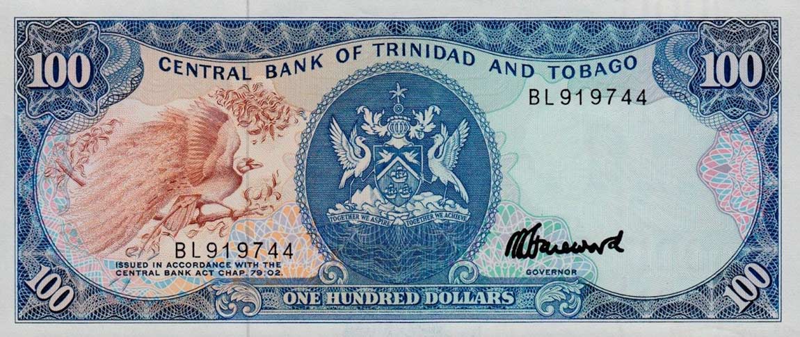 Front of Trinidad and Tobago p40c: 100 Dollars from 1985