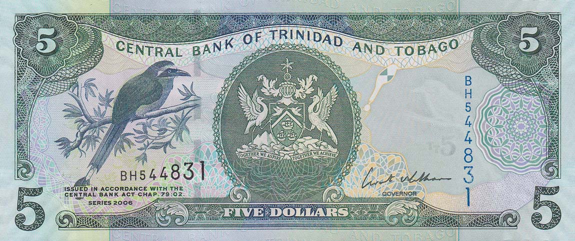 Front of Trinidad and Tobago p47a: 5 Dollars from 2006