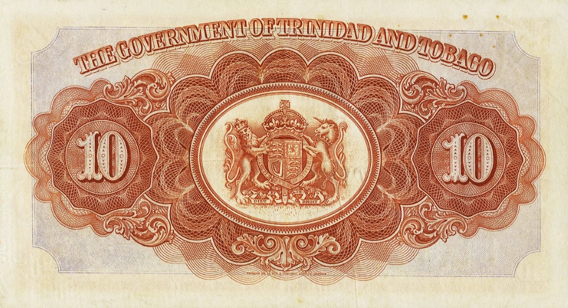 Back of Trinidad and Tobago p9b: 10 Dollars from 1942