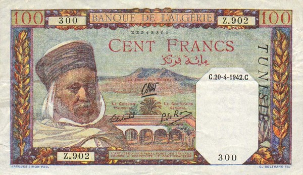Front of Tunisia p13b: 100 Francs from 1942