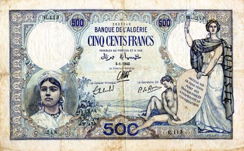 Front of Tunisia p14: 500 Francs from 1938