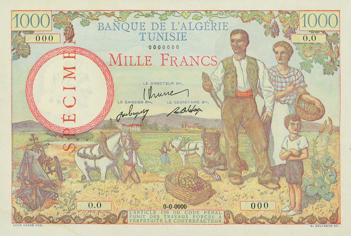 Front of Tunisia p20s: 1000 Francs from 1941