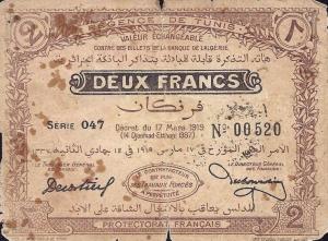 p47a from Tunisia: 2 Francs from 1919