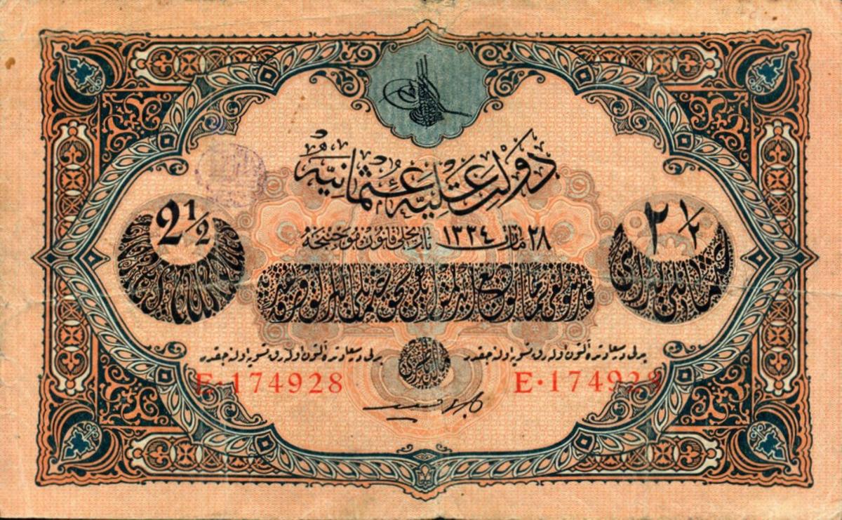 Front of Turkey p108c: 2.5 Livres from 1918