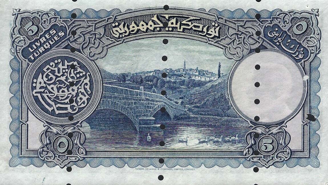Back of Turkey p120s: 5 Livres from 1926