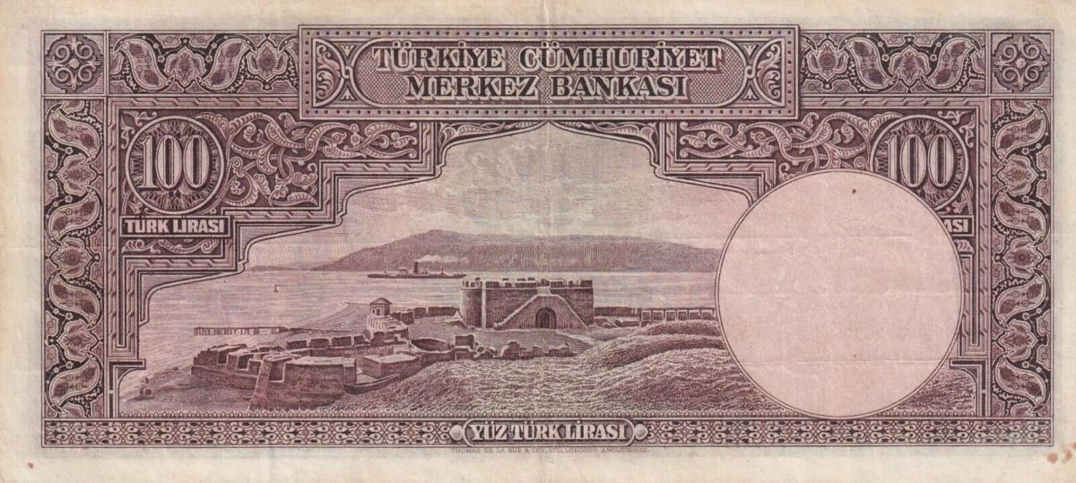 Back of Turkey p130: 100 Lira from 1938