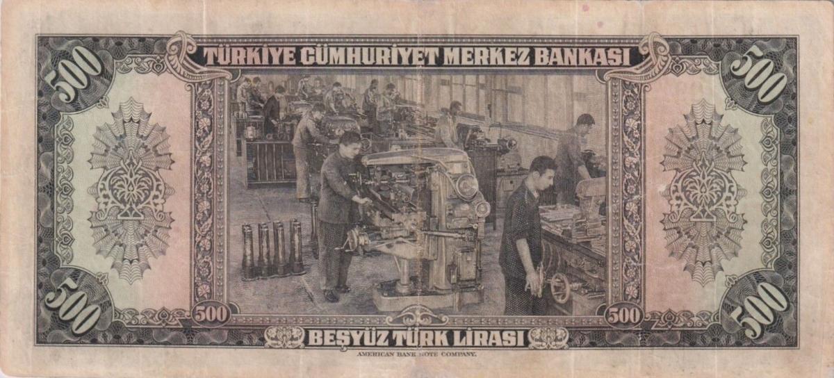 Back of Turkey p145a: 500 Lira from 1946