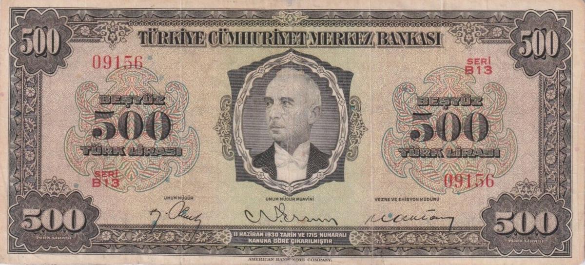 Front of Turkey p145a: 500 Lira from 1946
