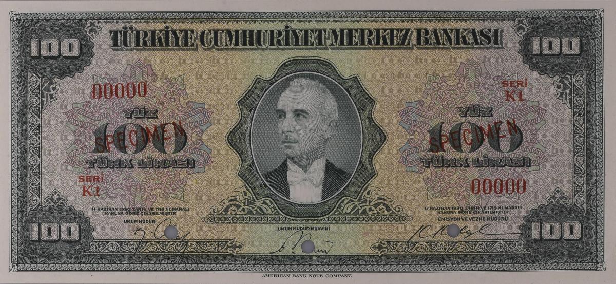 Front of Turkey p149s: 100 Lira from 1947