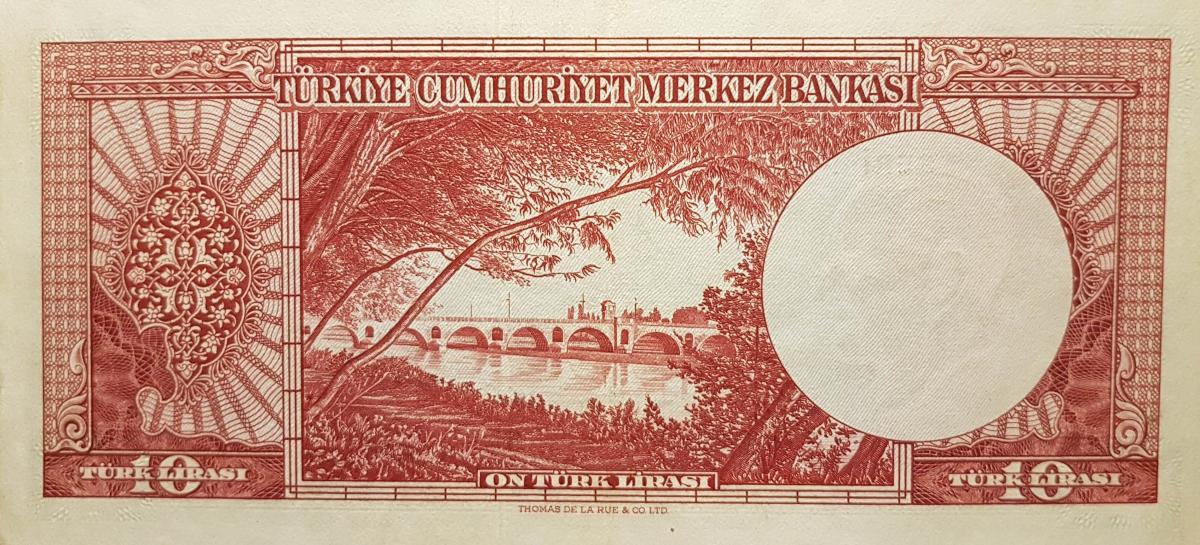 Back of Turkey p157a: 10 Lira from 1952