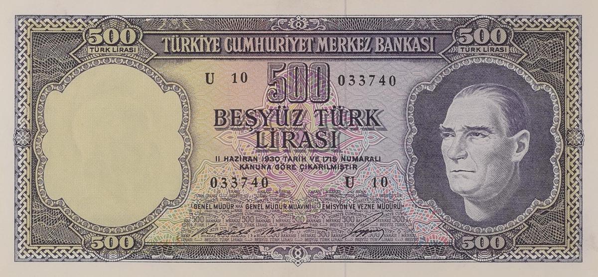 Front of Turkey p183: 500 Lira from 1930