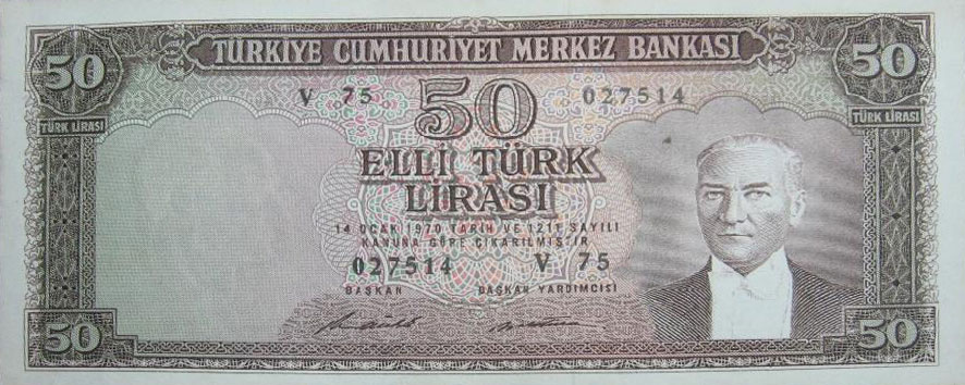 Front of Turkey p187Aa: 50 Lira from 1970