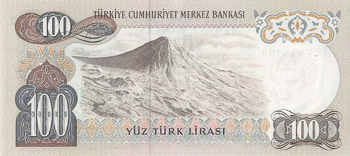 Back of Turkey p189b: 100 Lira from 1970