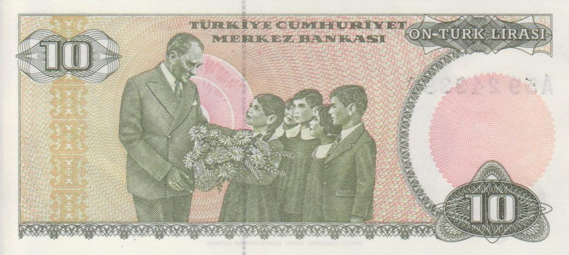 Back of Turkey p192: 10 Lira from 1970