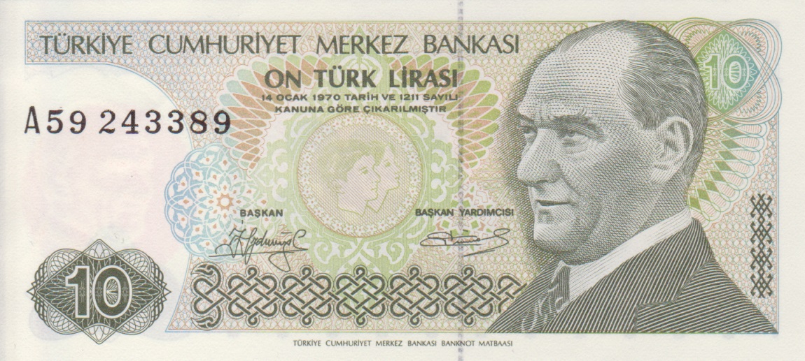 Front of Turkey p192: 10 Lira from 1970