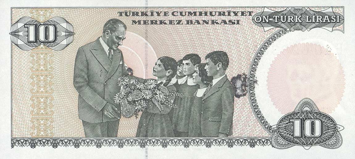Back of Turkey p193b: 10 Lira from 1970