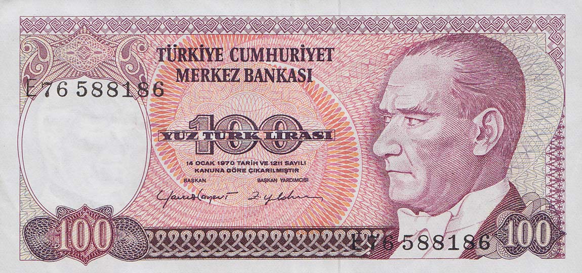 Front of Turkey p194b: 100 Lira from 1970