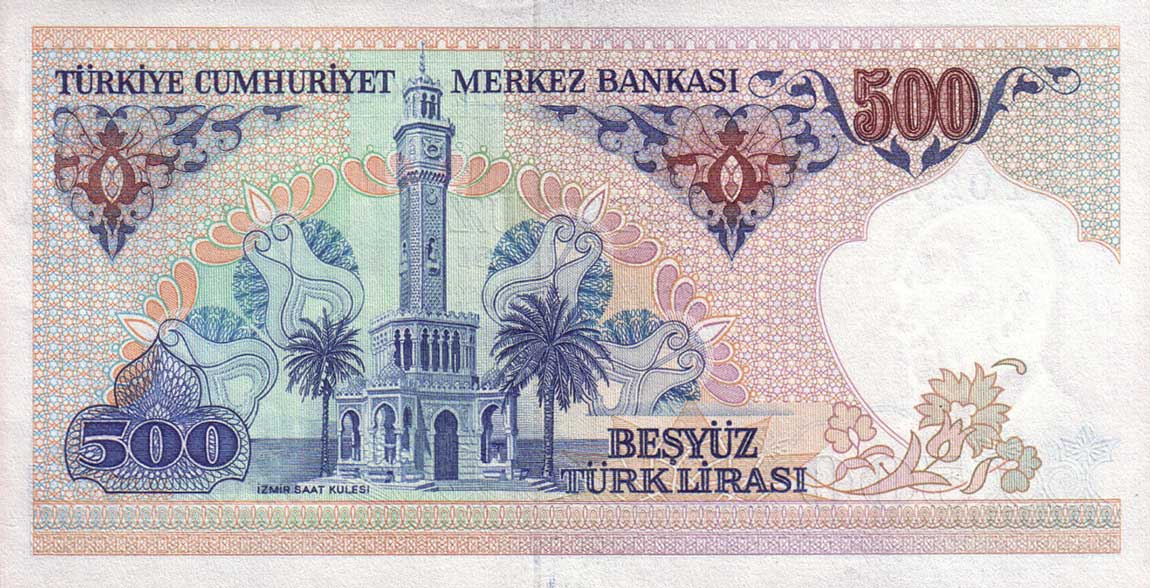 Back of Turkey p195: 500 Lira from 1983