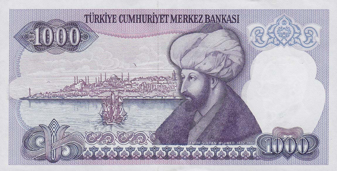 Back of Turkey p196: 1000 Lira from 1970