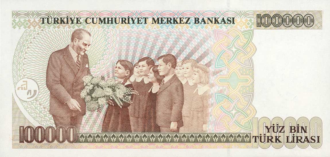 Back of Turkey p205b: 100000 Lira from 1970