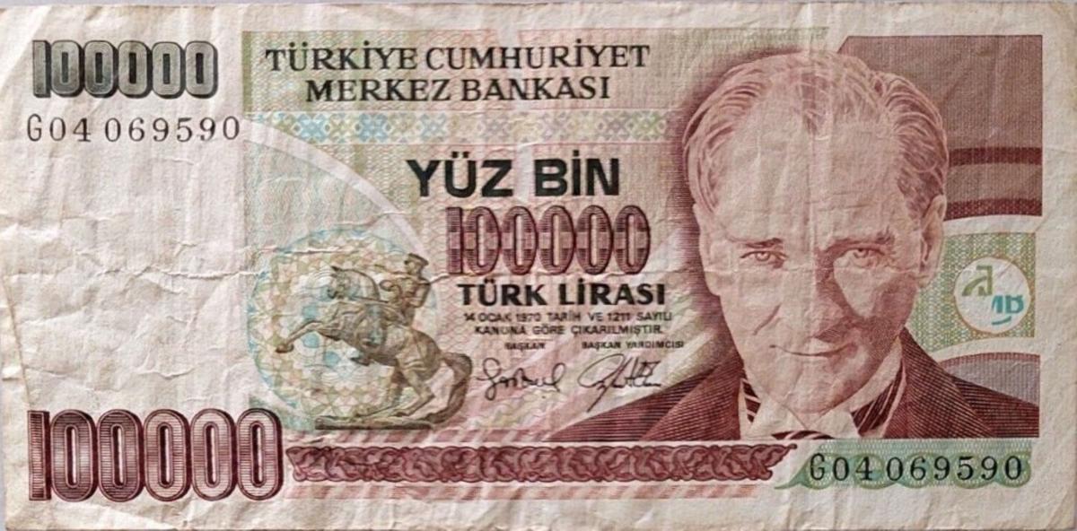 Front of Turkey p205c: 100000 Lira from 1970