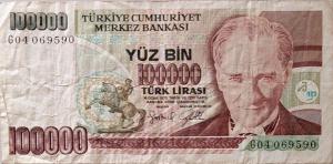 p205c from Turkey: 100000 Lira from 1970