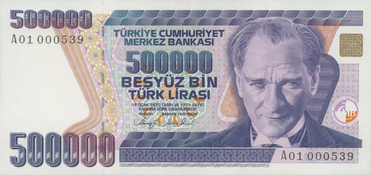 Front of Turkey p208a: 500000 Lira from 1970