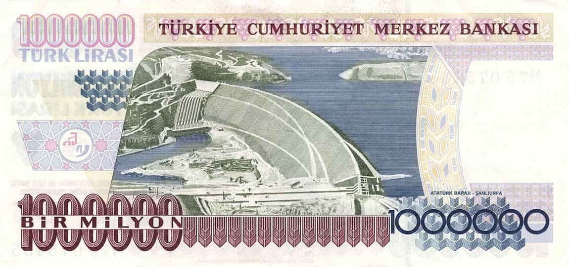 Back of Turkey p209c: 1000000 Lira from 1970
