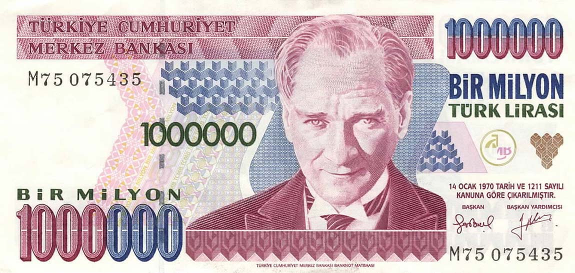 Front of Turkey p209c: 1000000 Lira from 1970